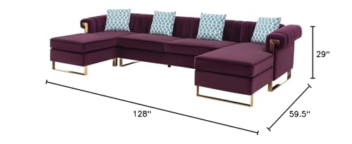 Lilola Home Maddie Purple Velvet 5-Seater Double Chaise Sectional Sofa